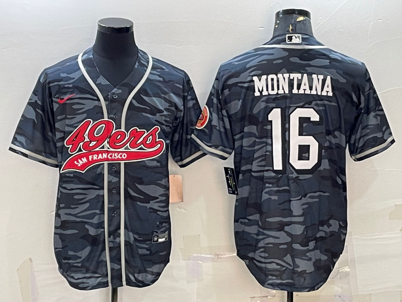 Men's Grey Camo San Francisco 49ers #16 Joe Montana With Patch Cool Base Stitched Baseball Jersey